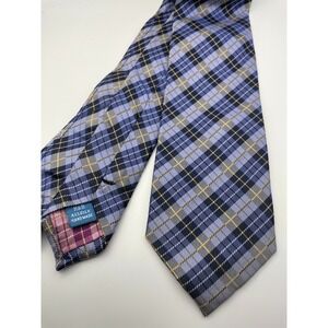 Haines & Bonner London Mens Blue Yellow Plaid Handmade 100% Silk Necktie